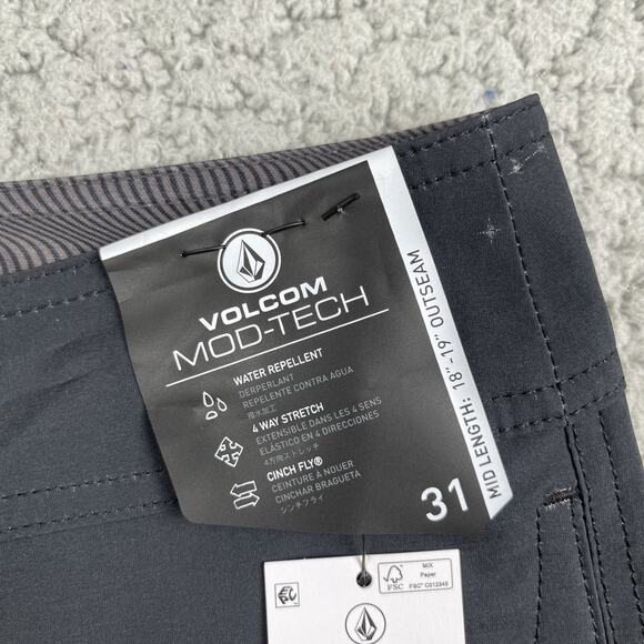 Volcom Board Shorts Men 31 Striped Mod Tech Quarta Fade Pockets Drawstring Swim - Picture 2 of 10